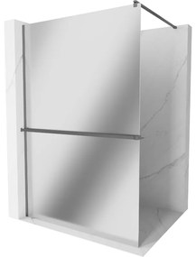 Mexen Kioto+, Walk-In zuhanyparaván polccal és akasztóval 110 x 200 cm, 8 mm-es üvegtükör mintával, grafit profillal, 800-110-121-95-50
