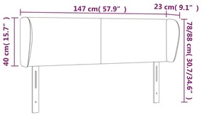fekete bársony fejtámla szárnyakkal 147x23x78/88 cm