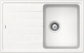 Schock Element D-100S konyhai mosogatótálca Cristalite Alpina 780 x 500 mm, gránit, megfordítható, hagyományos beépítés, fehér