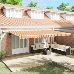 Kézi Behúzható Napellenző LED-del, Sárga és Narancs 600x300 cm