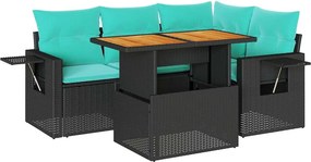 vidaXL 5 részes fekete polyrattan kerti kanapészett párnákkal