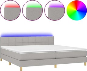 vidaXL világosszürke szövet rugós és LED-es ágy matraccal 200x200 cm