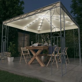 krémszínű pavilon LED fényfüzérrel 300 x 300 cm