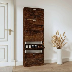 füstös tölgy színű szerelt fa cipősszekrény 59 x 17 x 169 cm