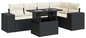 6 részes fekete polyrattan kerti ülőgarnitúra párnákkal
