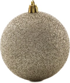 Pezsgő-fehér gyöngyház műanyag gömb szett 8 cm 6 db