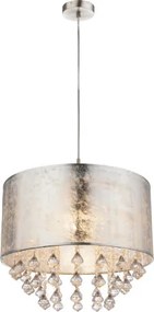 Globo 15188H3 Függeszték matt króm/textil antik- ezüst, akril dekor ø: 400, H:1500, exkl. 1xE27 60W 230V