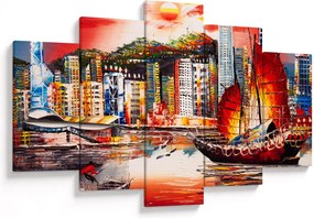 Kép - Victoria Harbour, Hong Kong, olajfestmény (150x105 cm)