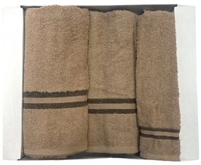 Ajándékcsomag 3 db 70x140 cm-es fürdőlepedőből és 50x100 cm-es, valamint 30x50 cm-es törölközőkből, barna színben, TiaHome