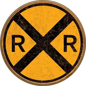 Fém tábla Railroad Crossing, (30 x 30 cm)