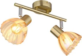 Globo 54315M-2 Fali spotlámpa, fém sárgaréz színű matt, króm, borostyánszínű üveg, szatírozott, elfordítható, HxSzxM: 250x130x190mm, 2x E14 40W 230V izzók nélkül
