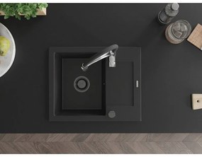 Mexen Enzo, 1 kamrás gránit mosogató 576x465x174 mm és Aster mosogató csaptelep, fekete, 6506-77-73450-07-B