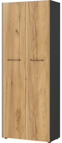 Antracitszürke-natúr színű ruhásszekrény tölgyfa dekorral 75x196x40 cm Podium – Germania
