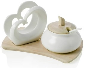 Double Heart porcelán és bambusz cukortartó és szalvétatartó szett - Brandani