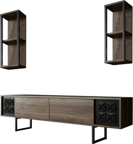 Line Walnut and Black TV-állvány polcokkal