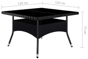 9 részes fekete polyrattan és edzett üveg kerti étkezőszett
