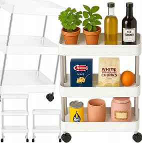Fürdőszoba Polc Konyhaszekrény Mobil Gurulós Könyvespolc 3SZINTES Fehér