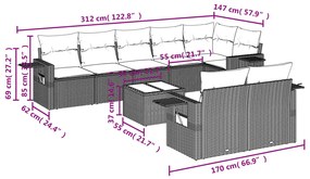 9-részes bézs polyrattan kerti ülőgarnitúra párnákkal