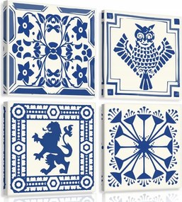 Vászonkép 50x50 Mozaik Kék Fehér Minták Bagoly Oroszlán Geometrikus