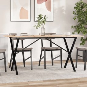 Tömör fenyőfa és acél étkezőasztal X-vázzal 160x80x75 cm