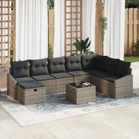Kerti Kanapé Szett 9 pcs Szürke 55 x 62 x 69 cm Poli rattan