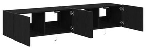 TV Faliszekrény LED Fényekkel 2 db Fekete Tölgy 80x35x31 cm