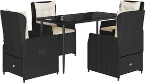 vidaXL 5 részes fekete polyrattan kerti étkezőgarnitúra párnákkal