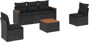 vidaXL 6 részes fekete polyrattan kerti ülőgarnitúra párnákkal