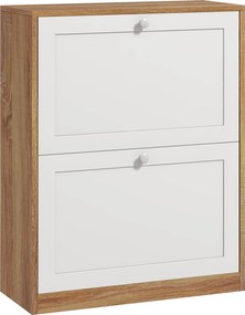 HOMCOM Karcsú Cipőtároló Szekrény 3 Állítható Polccal 12 Pár Számára, Cipőtároló Szekrény Forgácslapból és MDF-ből, 60x24,5x75,5 cm, Fehér és Tölgy |