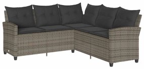 6 részes szürke polyrattan kerti ülőgarnitúra párnákkal L-alakú