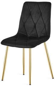 Fekete bársony étkezőszék LIBRA arany lábakkal