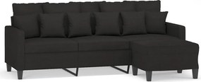 vidaXL 3 személyes fekete szövet kanapé lábtartóval 180 cm