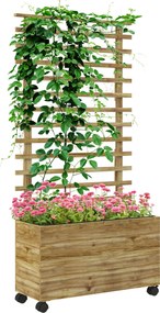 Outsunny Emelt Ágyásos Virágágyás Trellis-szel, Kerekekkel, Fa Virágágyás, Kert Trellis 76x30x155cm Kerti Erkély Teraszra, Emelt Ágyás Mászó Növényekh