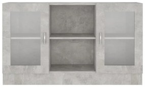 betonszürke szerelt fa vitrinszekrény 120 x 30,5 x 70 cm