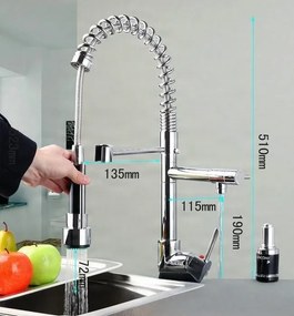Konyhai csaptelep EYN0141 kihúzható zuhanyfejjel, két kifolyóval és többféle színváltozatban — 74 cm — Nikkel