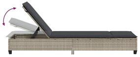 világosszürke polyrattan napozóágy párnákkal 55x200x25,5 cm