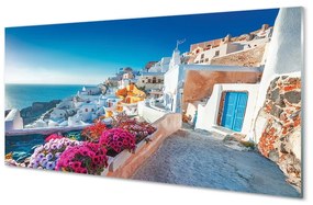 Üvegképek Épületek Görögország tenger virág 125x50 cm