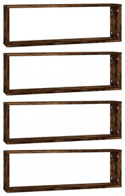 4 db füstös tölgyszínű szerelt fa fali kockapolc 80x15x26,5 cm