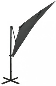 antracitszürke konzolos napernyő rúddal és LED-fényekkel 250 cm