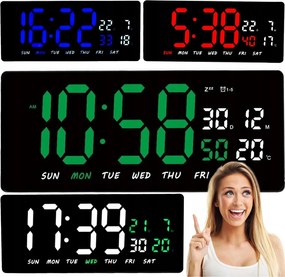 Digitális Óra Led Ébresztőóra Hőmérséklet Nagy Fali Elektronikus LCD Riasztó