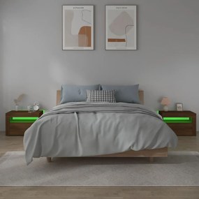 2 db barna tölgy színű éjjeliszekrény LED-ekkel 60x35x40 cm