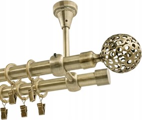 Kétsoros Fém Függönysín, Mennyezetre Szerelhető, 19mm, Végválasztékkal Zł Antik Arany Színű, 140cm, Galvanizált