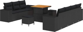 vidaXL Kerti Kanapé Szett párnával tárolóval 10 pcs Fekete Poly Rattan