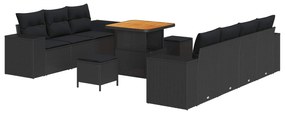 vidaXL Kerti Kanapé Szett párnával tárolóval 10 pcs Fekete Poly Rattan