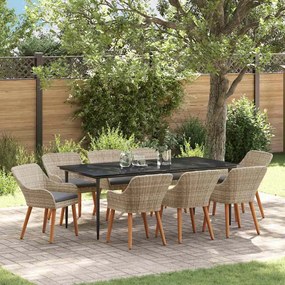 Étkezőgarnitúra 9 pcs Világosszürke Poli rattan