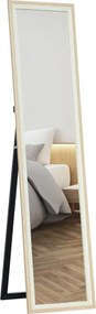 HOMCOM Teljes Falu Tükör 157x37 cm Álló vagy Falra Szerelhető Tükör MDF Keret és Állvány a Nappaliba és Hálószobába Fehér és Natúr | Aosom