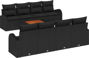 vidaXL Kerti Kanapé Szett párnával 9 pcs Fekete polirattan
