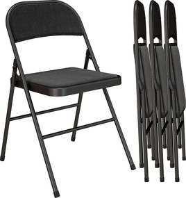 HOMCOM 4 db-os Összecsukható Szék Szett, Hordozható Irodai Szék Párnákkal, Vászonhatású, Acél Lábakkal, Összecsukható Szék Irodai Fogadóterembe, Feket