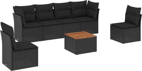 vidaXL 7 részes fekete polyrattan kerti ülőgarnitúra párnával