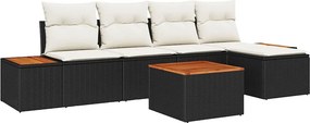 vidaXL Kerti Kanapé Szett párnával 6 pcs Fekete Poli rattan